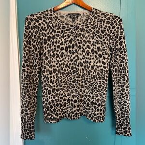 Apt. 9 Black and White Animal Print Cardigan 100% Cashmere Size Small